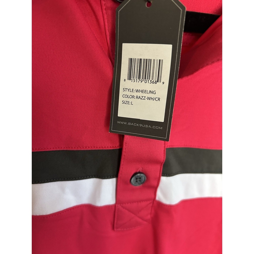 Men's Size Large Back Nine Polo Golf Shirt  Short Sleeves Razz Red - Picture 3 of 7